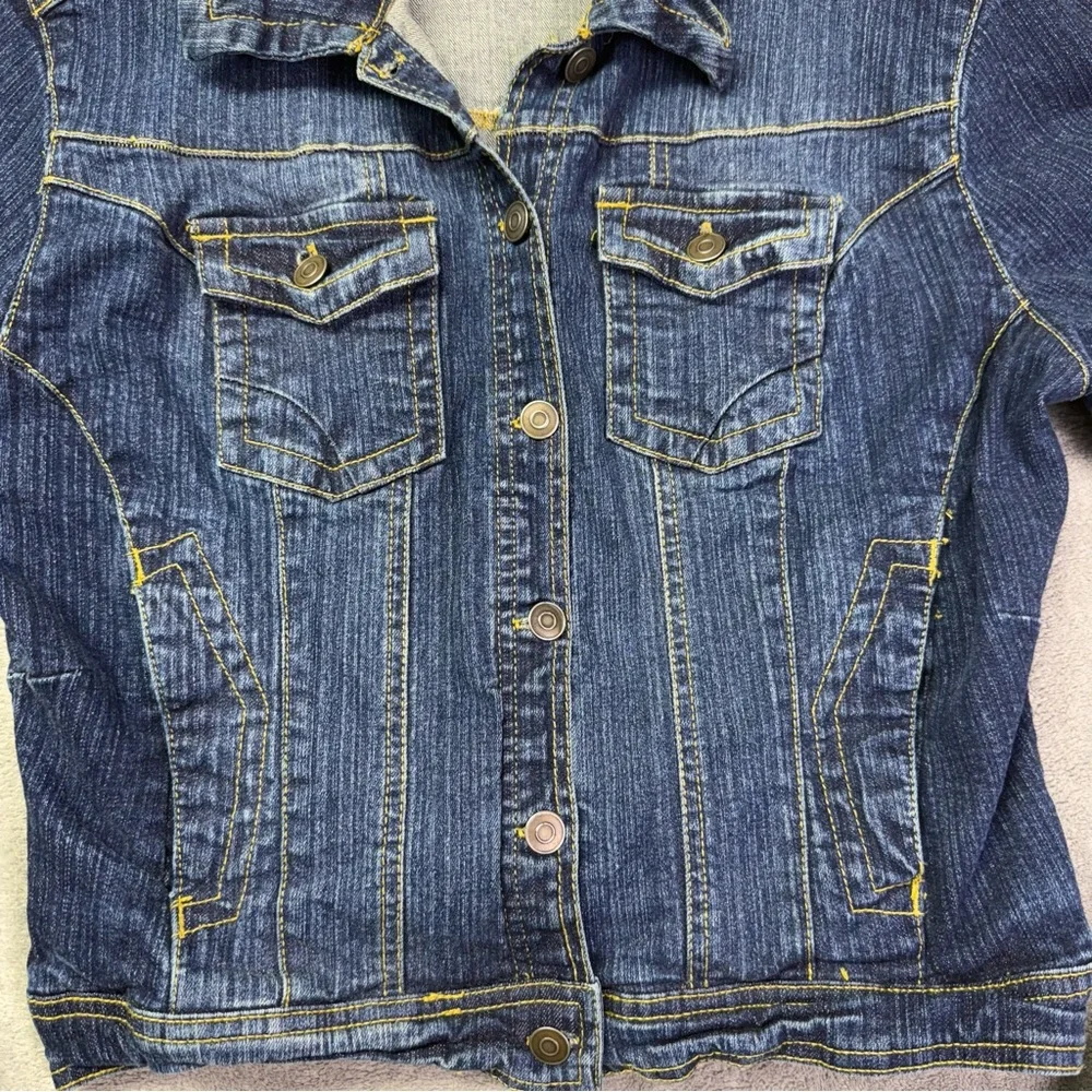 New‎ Look Kids Jean Jacket Size L Blue Denim Long Sleeves Pockets Cotton Spandex